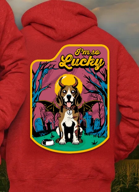 Sudadera con el diseño I'm So Lucky en la espalda