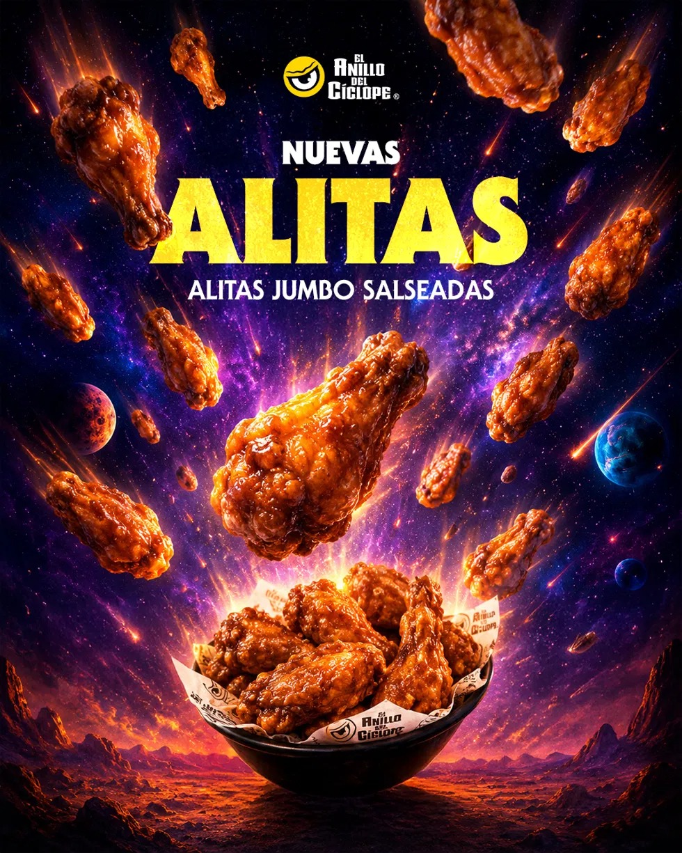 Alitas jumbo salseadas flotando en el cosmos
