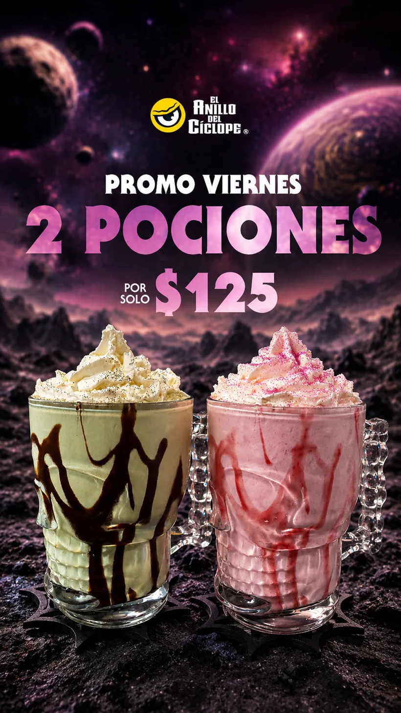 Promo Viernes: 2 pociones (malteadas) por $125 en El Anillo del Cíclope, Pachuca